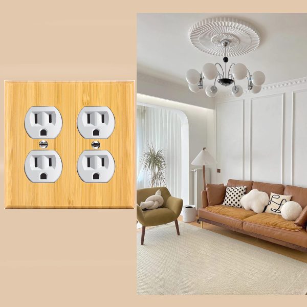 Solid Wood Double hole Outlet Light Switch Plat Bamboo Light Switch Cover Quality Raw Wooden Decorative Bedroom Kitchen Home Decor - Image 3
