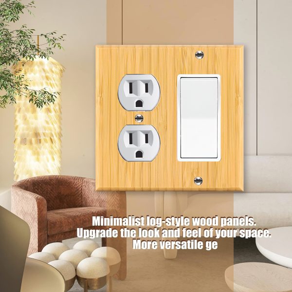 Solid Wood Double hole Outlet Light Switch Plat Bamboo Light Switch Cover Quality Raw Wooden Decorative Bedroom Kitchen Home Decor - Image 2