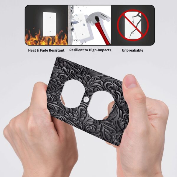 1Pcs Black floral printSwitch Plates And Outlet Covers  Wall Plate Cover  Light Switch Plate  Unbreakable Polycarbonate Thermo plastic  Decorative switch and socket covers for home kitchen decoration - Image 6