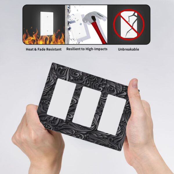 1Pcs Black floral printSwitch Plates And Outlet Covers  Wall Plate Cover  Light Switch Plate  Unbreakable Polycarbonate Thermo plastic  Decorative switch and socket covers for home kitchen decoration - Image 3