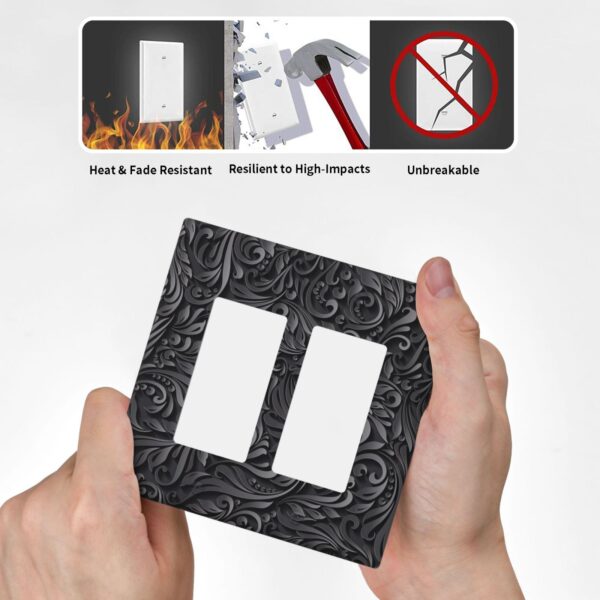 1Pcs Black floral printSwitch Plates And Outlet Covers  Wall Plate Cover  Light Switch Plate  Unbreakable Polycarbonate Thermo plastic  Decorative switch and socket covers for home kitchen decoration - Image 4