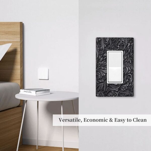 1Pcs Black floral printSwitch Plates And Outlet Covers  Wall Plate Cover  Light Switch Plate  Unbreakable Polycarbonate Thermo plastic  Decorative switch and socket covers for home kitchen decoration - Image 4