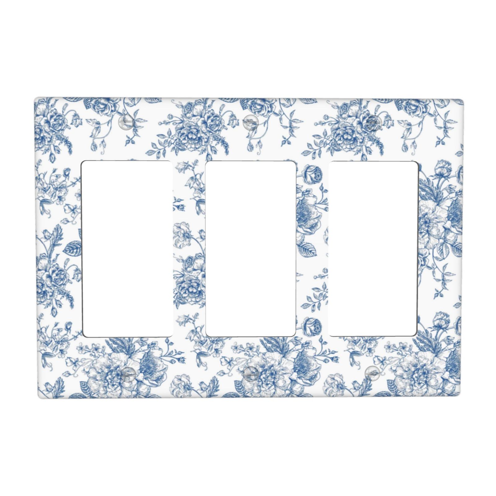 1Pcs Blue Flower Line Art Switch Plates And Outlet Covers Wall Plate Cover Light Switch Plate Unbreakable Polycarbonate Thermoplastic Decorative switch and socket covers for home kitchen decoration