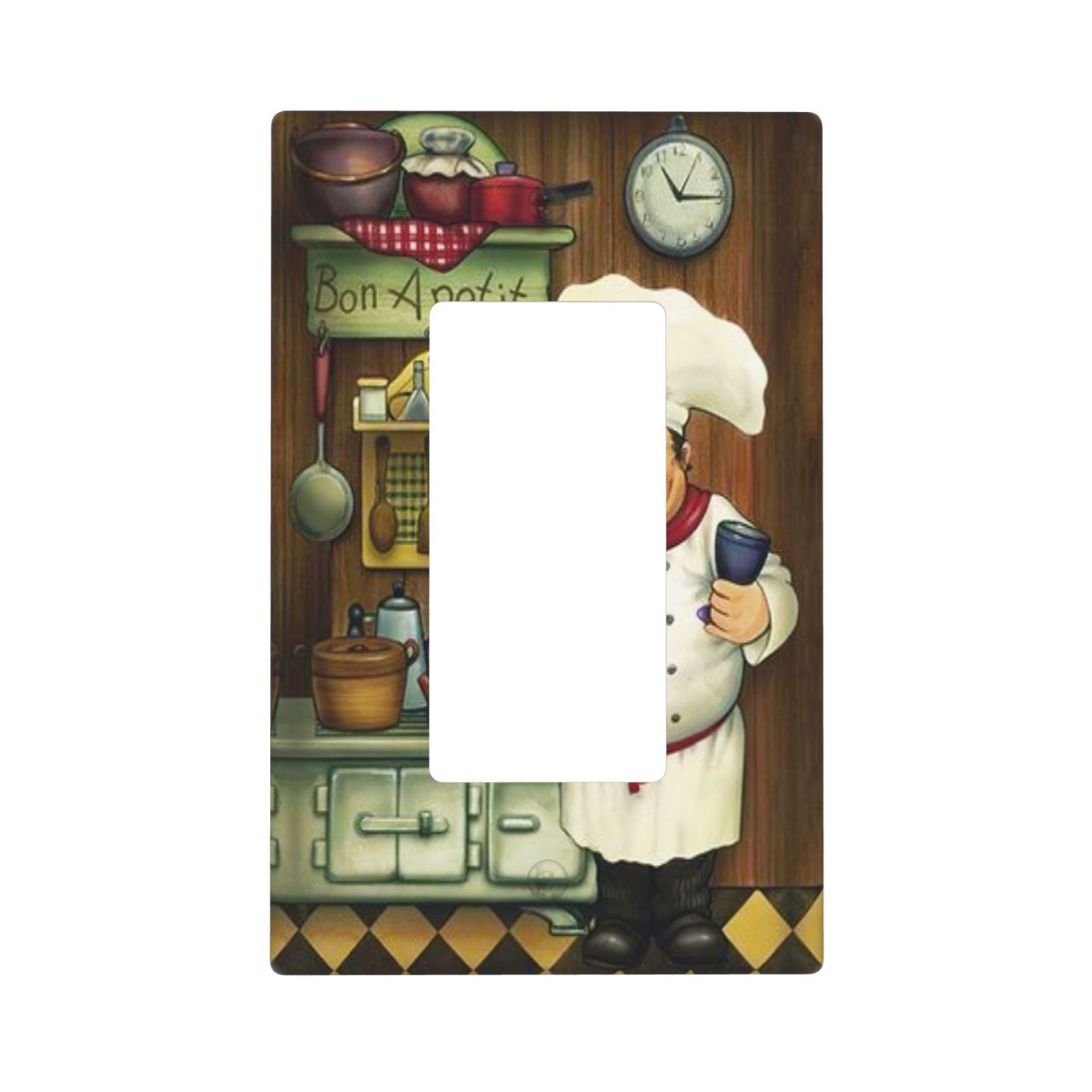 1Pcs Bon Appetit Chef in the Kitchen Switch Plates And Outlet Covers Wall Plate Cover Light Switch Plate Unbreakable Polycarbonate Thermoplastic Decorative switch and socket covers for home kitchen decoration