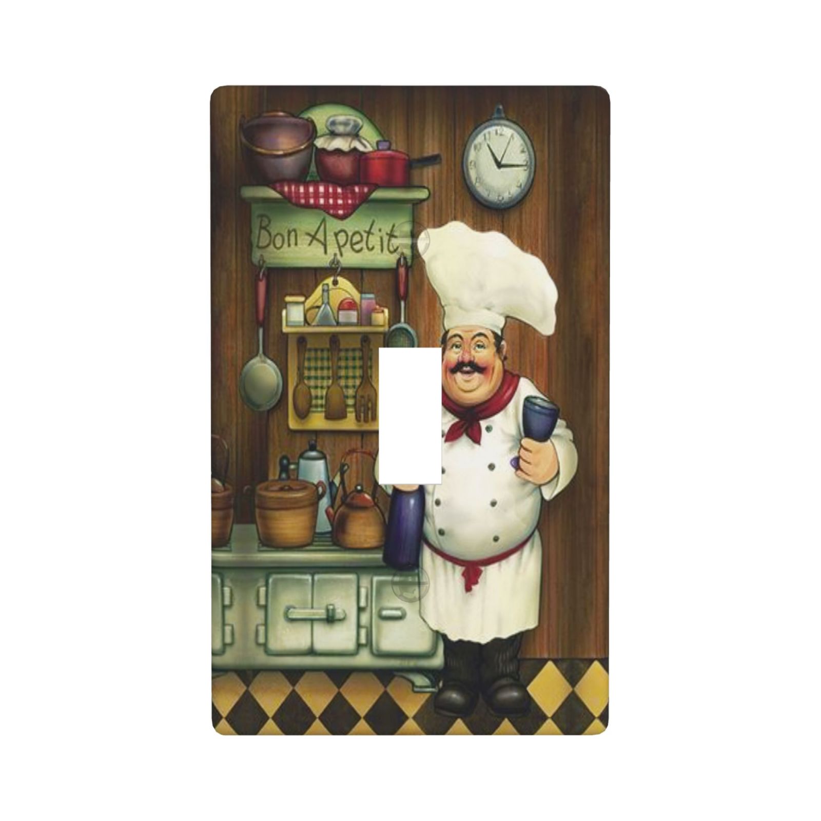 1Pcs Bon Appetit Chef in the Kitchen Switch Plates And Outlet Covers Wall Plate Cover Light Switch Plate Unbreakable Polycarbonate Thermoplastic Decorative switch and socket covers for home kitchen decoration