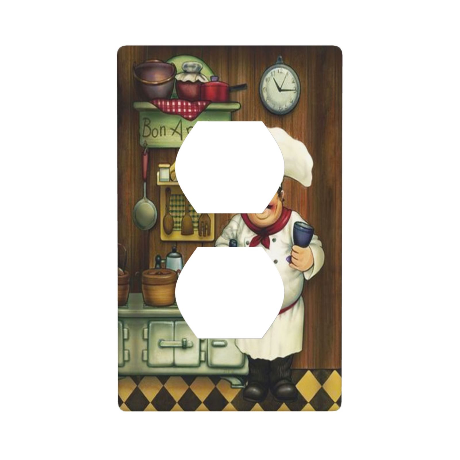 1Pcs Bon Appetit Chef in the Kitchen Switch Plates And Outlet Covers Wall Plate Cover Light Switch Plate Unbreakable Polycarbonate Thermoplastic Decorative switch and socket covers for home kitchen decoration